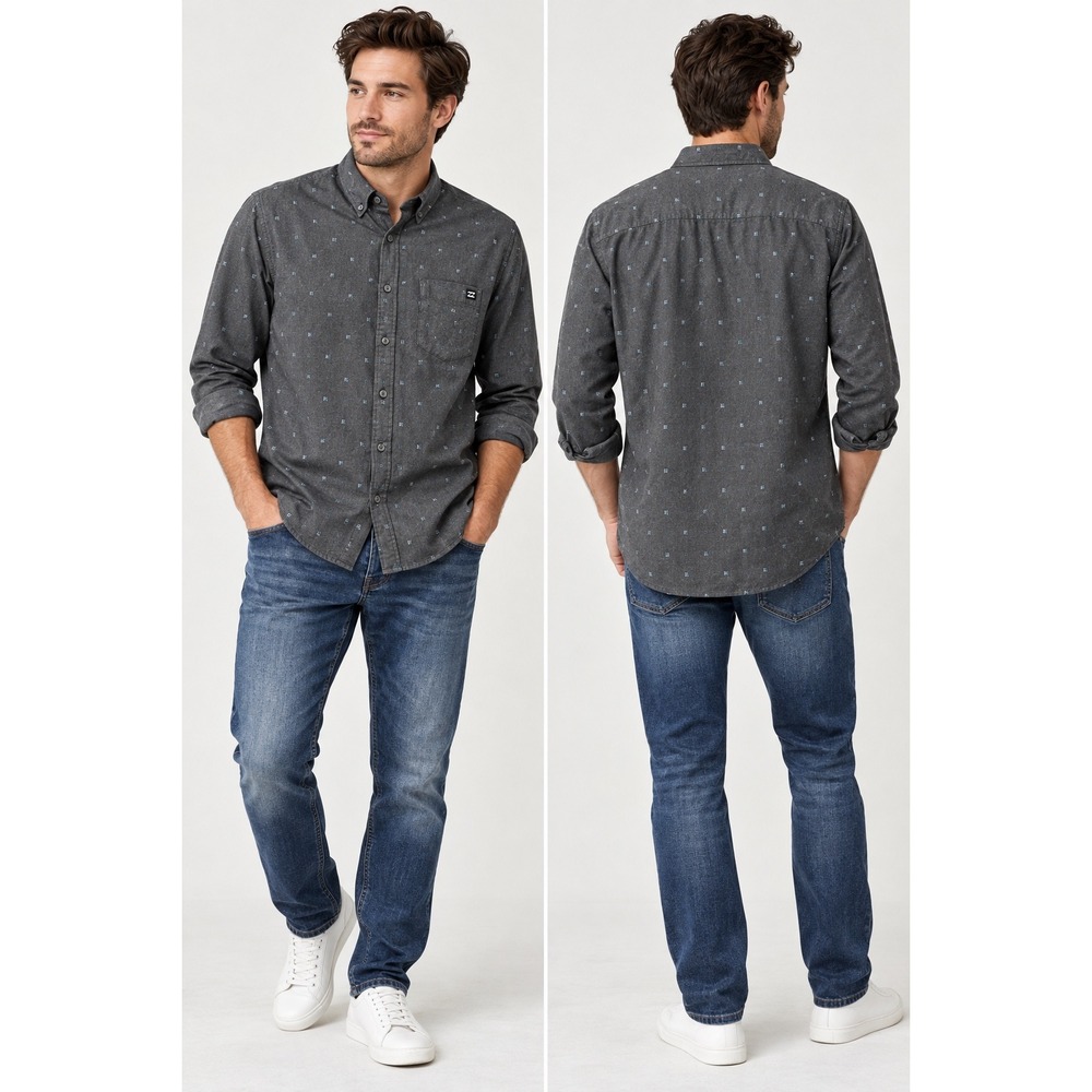 Billabong Mens Gray Geometric Print Long Sleeve Button Down Shirt M5223BAJ
